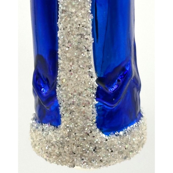 Vintage Hand Blown Glass Christmas Ornament Old World Santa Sapphire Glitter - Picture 4 of 16